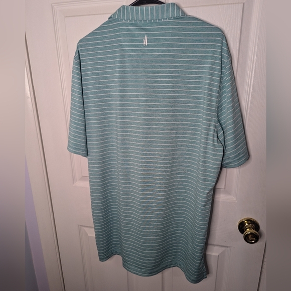 Johnnie O Mens Polo Shirt Short Sleeve Blue UPF 50 Stripe Performance Medium - Picture 2 of 5
